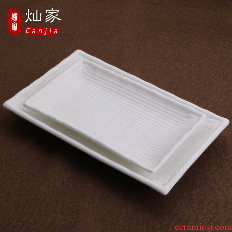 Can is home rectangular plate ceramic pure white sushi of disc fruit cake plate all the hotel tableware oblong bamboo products