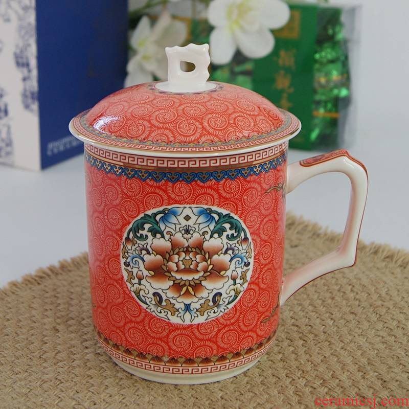 DE farce auspicious ceramic cups of jingdezhen ceramic tea cup with lid ipads porcelain enamel conference office cup mail package