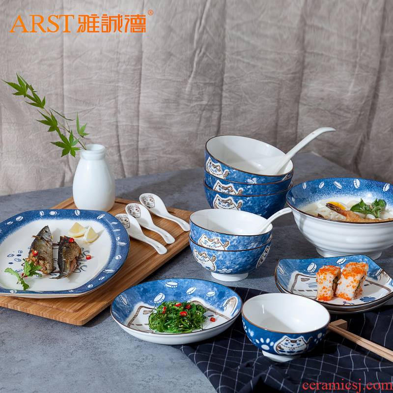 Ya cheng DE under the glaze color Japanese creativity tableware suit cartoon ceramic bowl dish to eat dishes gift box package