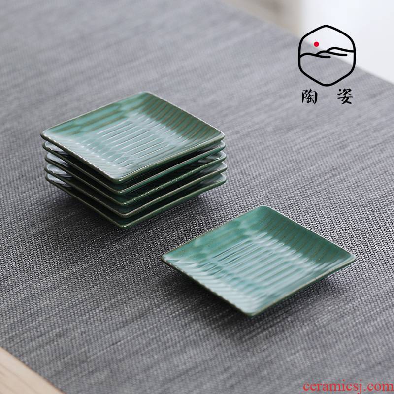 TaoZi square ceramic cup mat Japanese tea taking accessories of black pottery up kung fu tea cup insulation pad