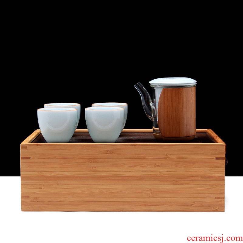 Mingyuan FengTang longquan celadon work travel kung fu tea set bamboo tea tray to the receive packages of a complete set of crack cup