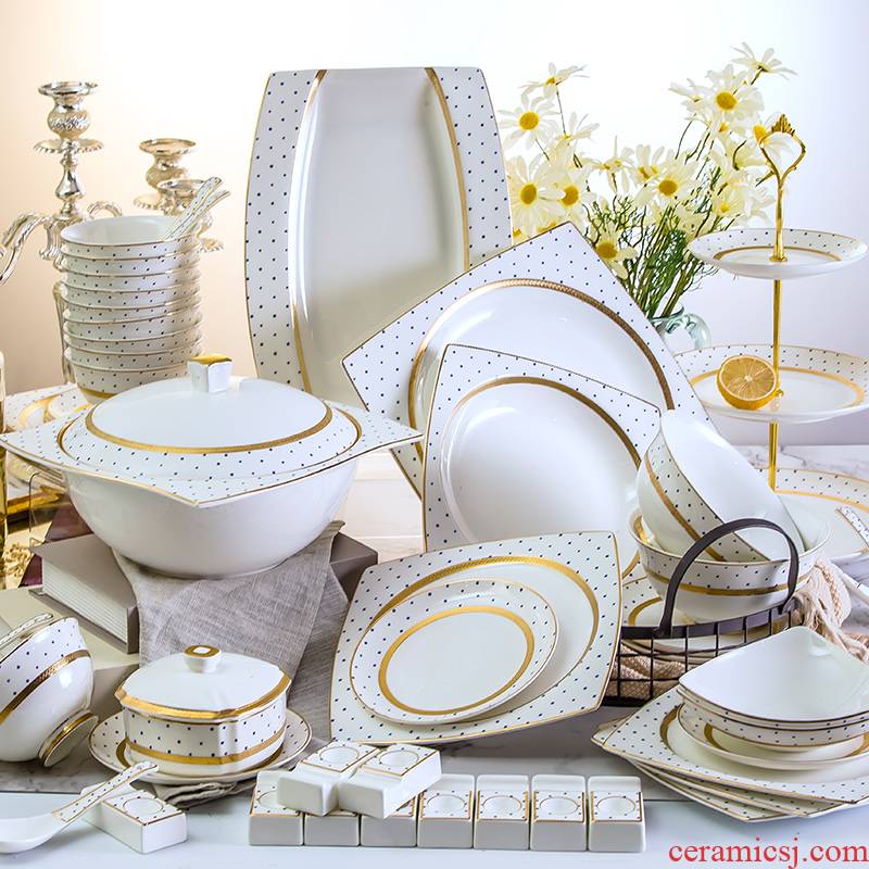 Jingdezhen ceramic tableware suit Chinese ceramic dishes light key-2 luxury up phnom penh household contracted combination ou bowl plate