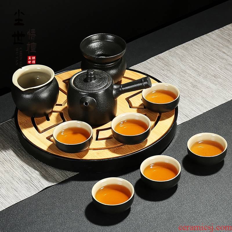 Tea set household contracted small Japanese modern kung fu Tea set ceramic cups of black pottery teapot dry Tea tray