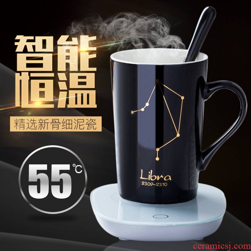 55 degrees thermostatic cup ceramic keller cup home coffee spoon, milk heating AiAi insulation glass cup with cover