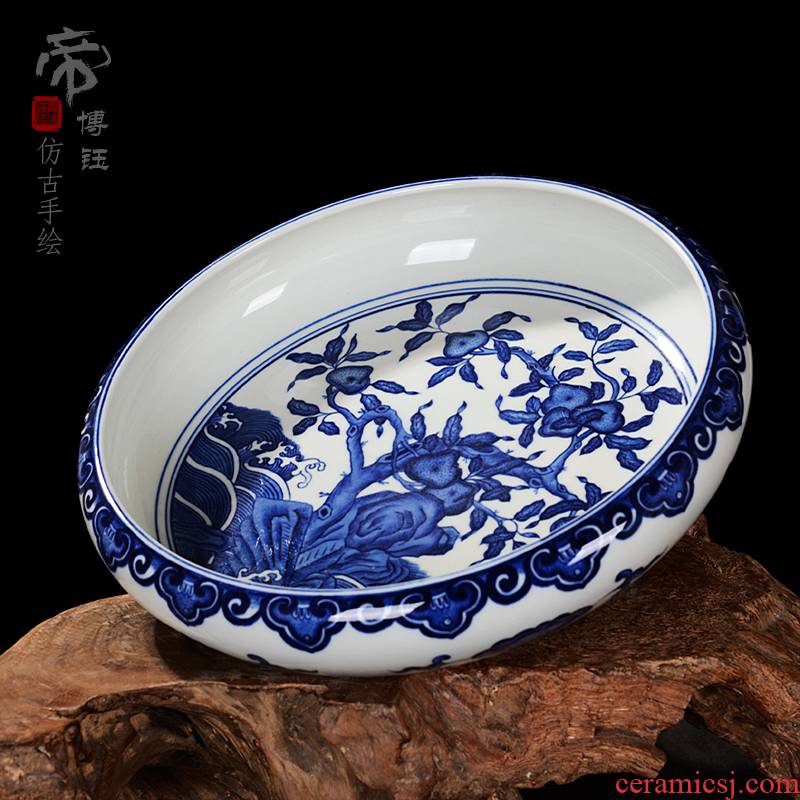 Jingdezhen ceramics vase furnishing articles XiCha manual writing brush washer water wash to antique decoration of blue and white porcelain vase restoring ancient ways