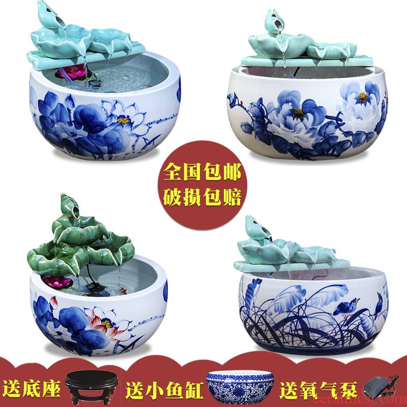 Package mail jingdezhen porcelain ceramic aquarium goldfish bowl lotus cylinder tortoise ceramic fish creative goldfish bowl