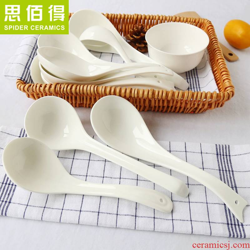 Think hk too big spoon, ceramic spoon, long - handled spoons creative spoon Korean spoon, pure white ipads porcelain spoon