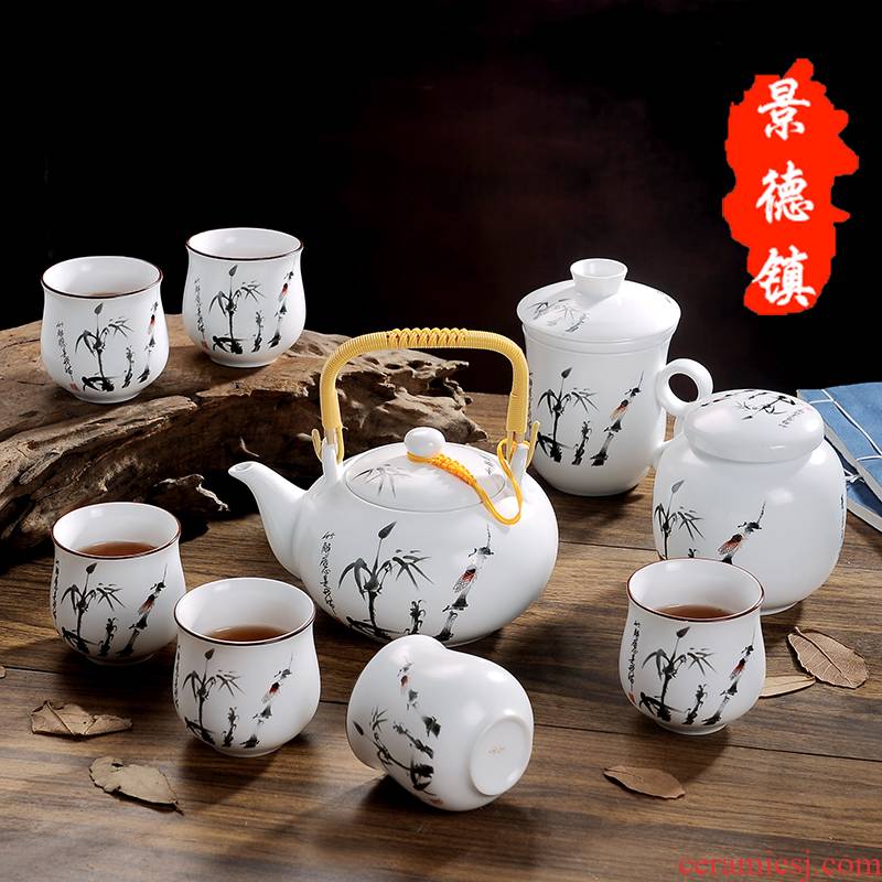 Jingdezhen ceramic tea set girder pot of a complete set of kung fu tea set the teapot cup caddy fixings household cool water bottle
