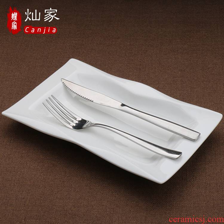 Can is home pure white ceramic plate special - shaped ceramic plates of sushi plate rectangular dinner plate starch plate steamed vermicelli roll plate