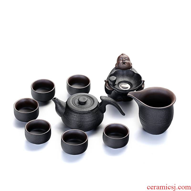 Old &, black pottery kung fu tea sets the teapot GaiWanCha filter cups of a complete set of ceramic tea set gift boxes