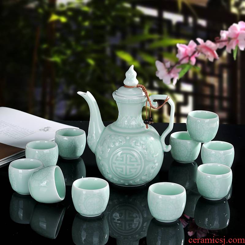 Longquan celadon jingdezhen ceramics by hand liquor liquor wine home hip flask glass kit gift set