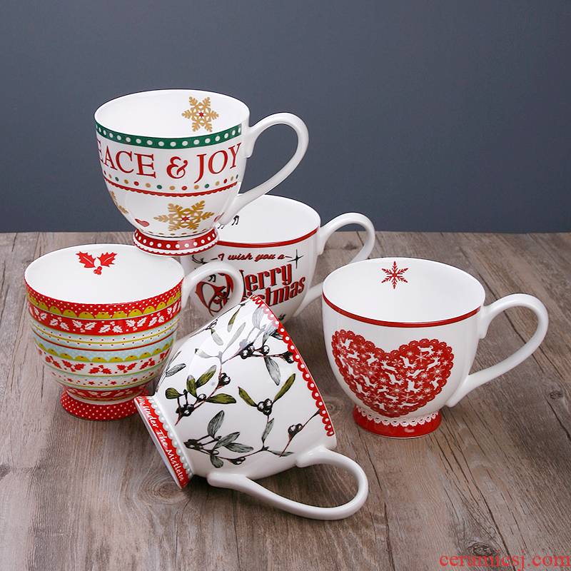 American style Christmas ceramic cup keller cup cereal breakfast cup of pottery and porcelain keller microwave cup