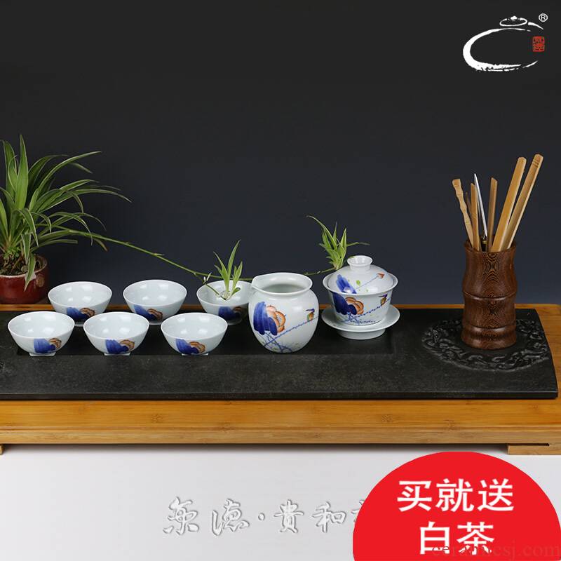 The Set of jing DE and auspicious color bucket lotus tureen jingdezhen ceramic kung fu tea Set combination of a complete Set of gift Set
