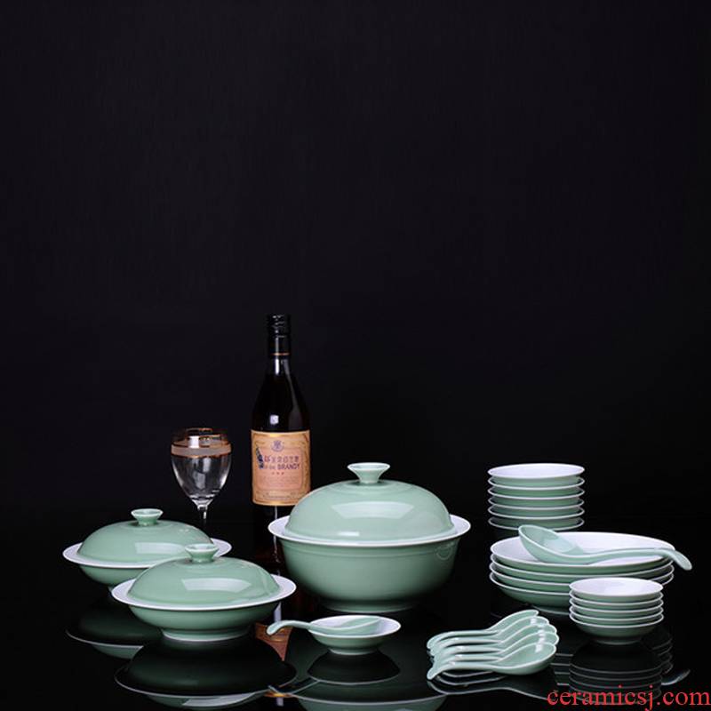Treasure porcelain pea green Lin 26 head of jingdezhen porcelain tableware household gift of high - grade ceramic color glaze Chinese style