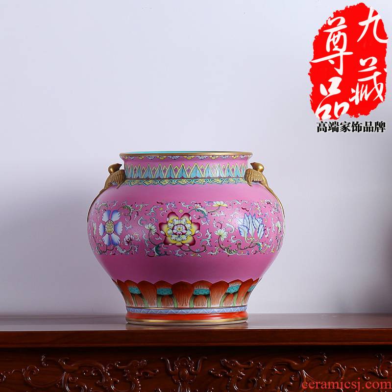 Jingdezhen ceramics powder imitation the qing qianlong pastel to tie up yan ear cylinder vase household handicraft furnishing articles