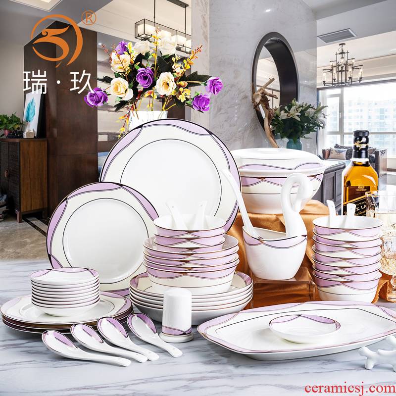 Chinese 56 skull porcelain tableware porcelain sets ceramic household use plate set of creative rebelliousness up phnom penh microwave