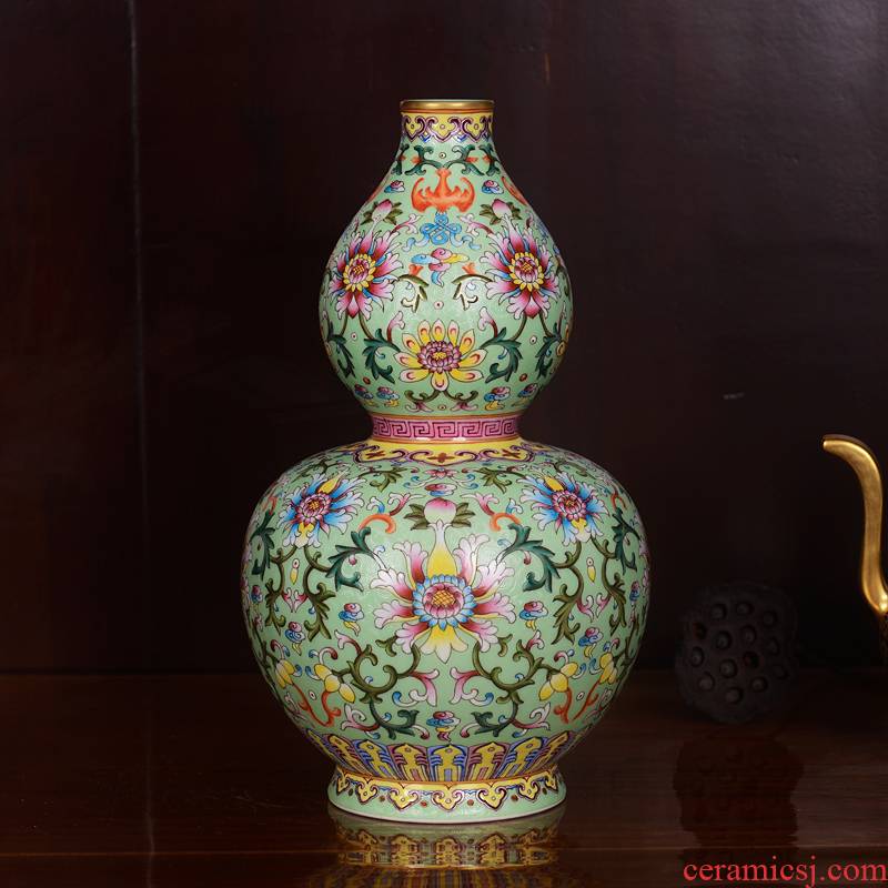 Jingdezhen ceramics imitation the qing qianlong pastel green branch lines gourd bottle home sitting room handicraft furnishing articles