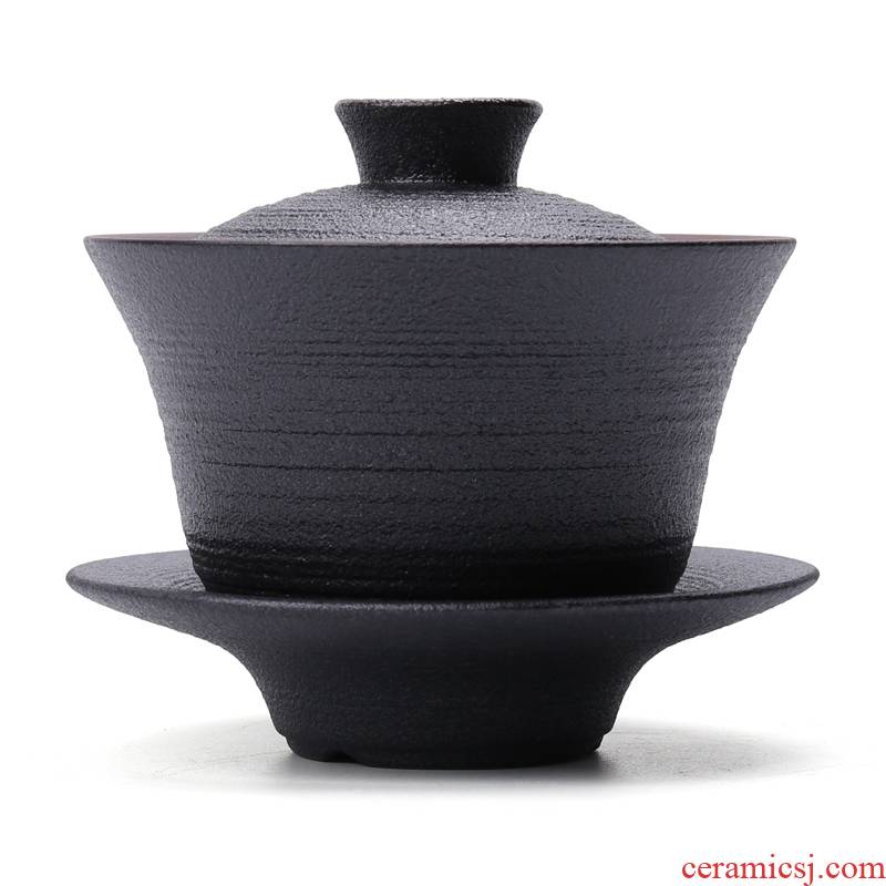 Chiang kai - shek ceramic black pottery tureen only three bowl of tea cups to household kung fu tea tea sea medium cup of Japanese tea taking