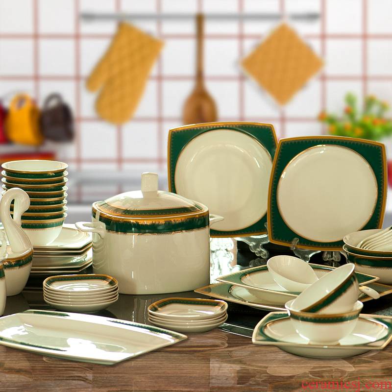 Ipads China tableware dishes suit household European - style emerald bulk, jingdezhen ceramic rice bowl dish dish plate