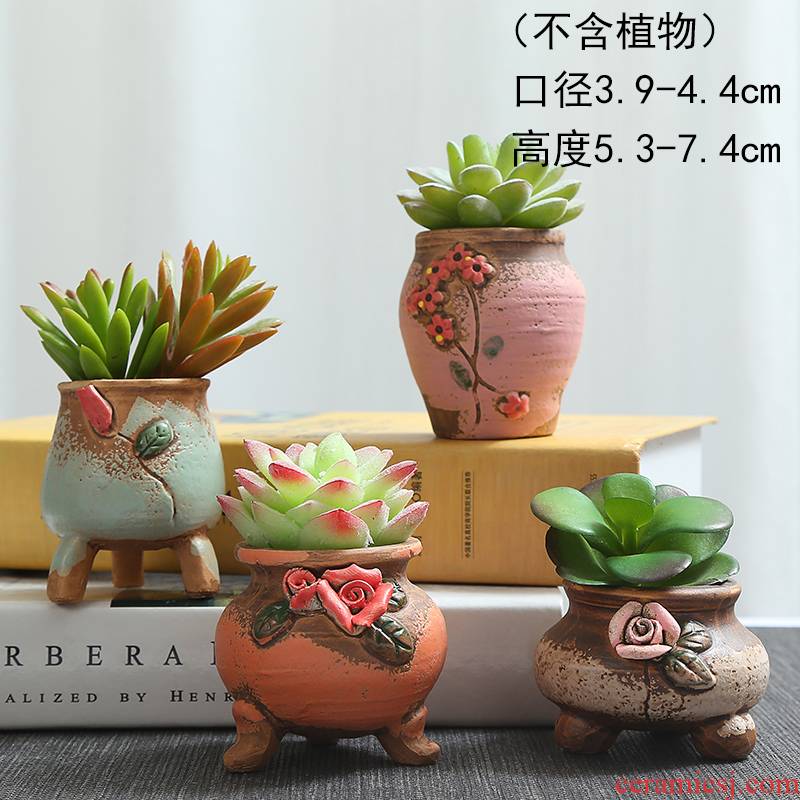 Fleshy potted plant violet arenaceous coarse pottery plastic green, the plants and colorful contracted ceramic creative small potted meat more move