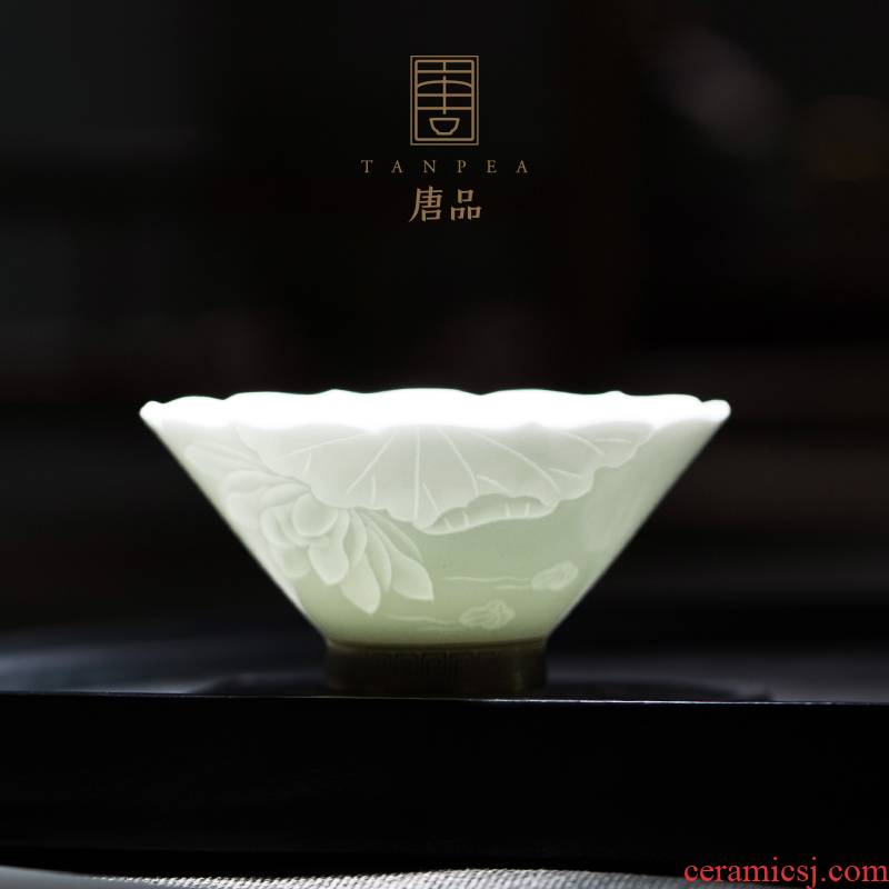 Tang Pin jingdezhen personal BeiYing green ceramic paint single sample tea cup tea lotus kung fu tea set shadow sculptures carved