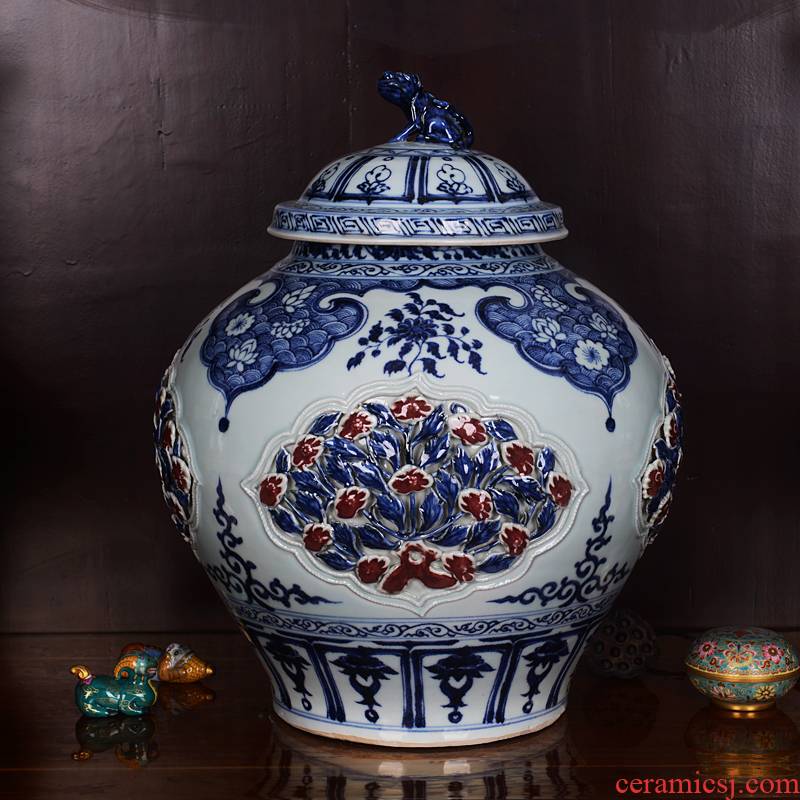 Jingdezhen ceramics imitation of yuan blue and white youligong medallion hollow out blue pot vase household crafts are sitting room