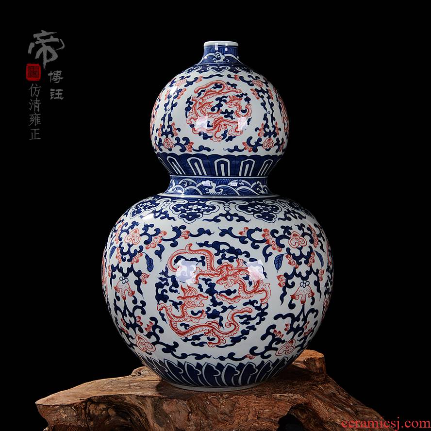 Jingdezhen ceramics yongzheng style antique blue and white porcelain vases, antique collectibles household study gourd bottle furnishing articles