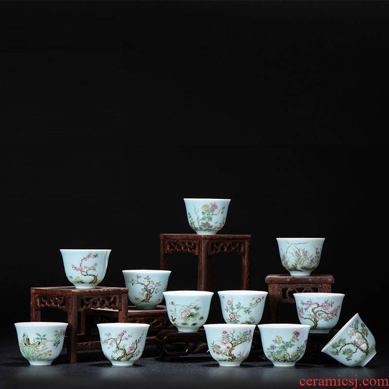Treasure porcelain of jingdezhen ceramic famille rose Lin twelve flora cup tea suit household kung fu tea masters cup