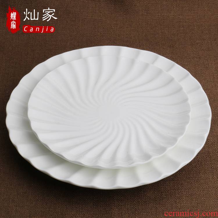 Can is home pure white ceramic tableware plate snack plate starch plate plate screw plate hot plate