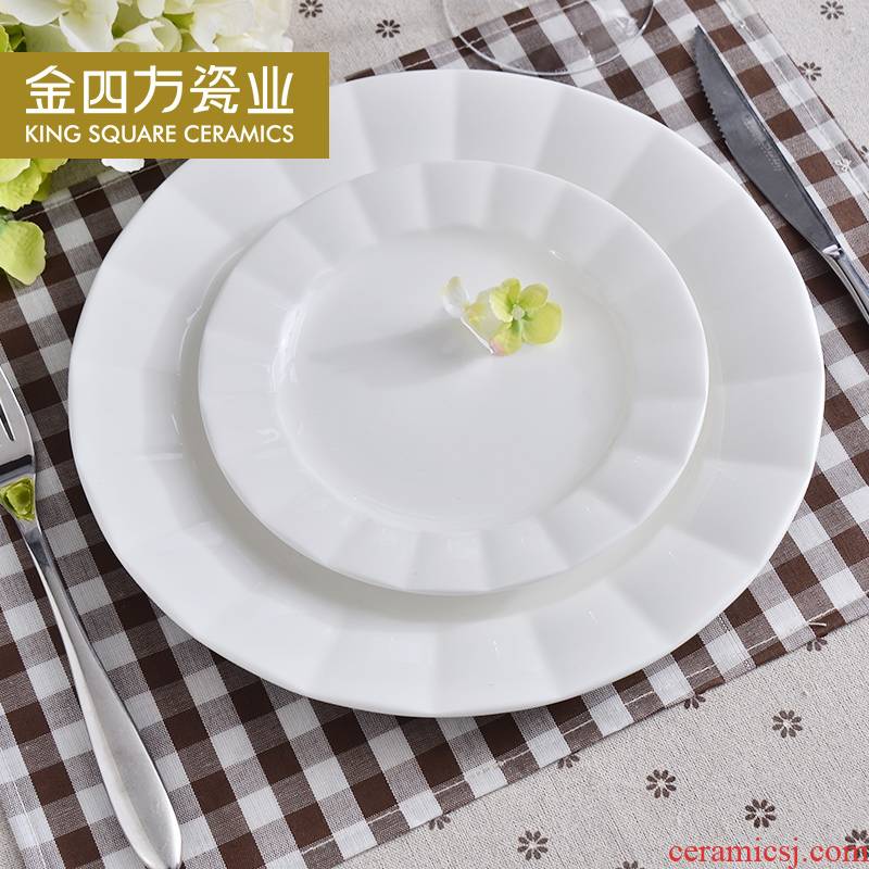 Gold square pure white ipads porcelain household creative dish beefsteak disc pastry cold dishes plate flat disc square plate