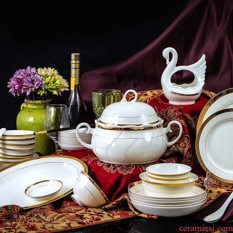 Jingdezhen bowls disc high - grade household porcelain tableware suit ipads combination to use chopsticks ceramic bowl dish European - style originality