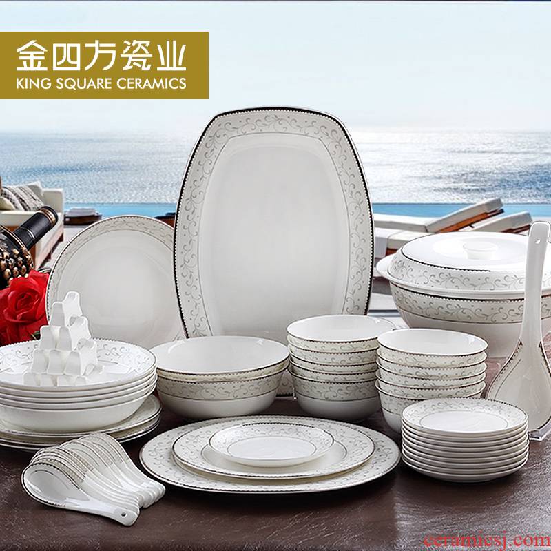 Silver lenovo tangshan 56 skull porcelain tableware household wedding dishes suit creative ceramic dishes Korean