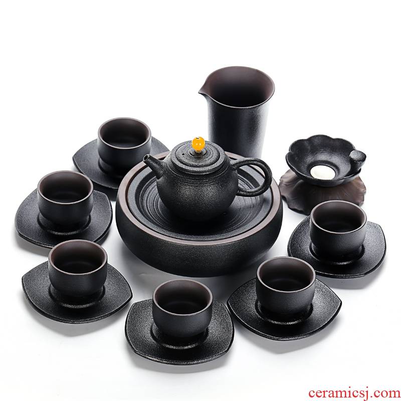 Old &, black pottery pot of kung fu tea set Auckland archaize coarse pottery teapot teacup set fair keller