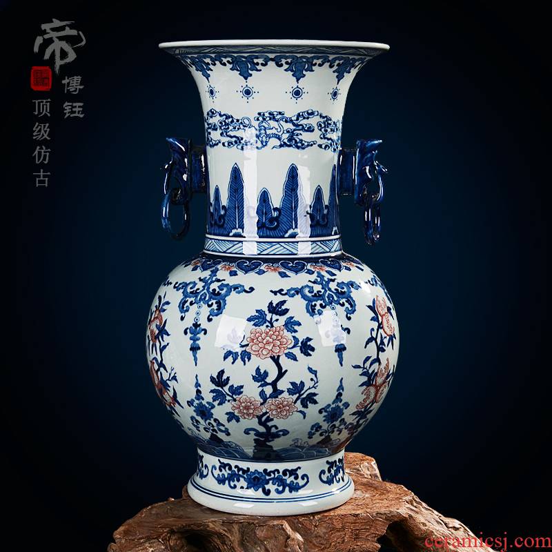 Jingdezhen ceramic vase manual archaize ears youligong blue and white porcelain vase decoration crafts home furnishing articles