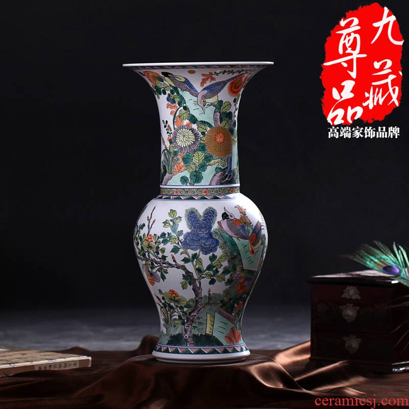 Jingdezhen ceramics imitation the qing emperor kangxi colorful golden pheasant grain PND unit tail - on statute of vases, antique household handicraft furnishing articles