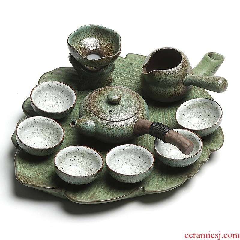 True sheng creative coarse pottery tea sets Japanese dry mercifully machine ceramic kung fu tea set of a complete set of tea cups