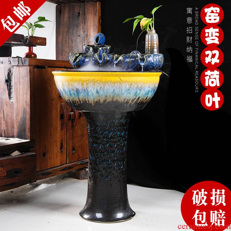 Jingdezhen ceramics pillar landing fish tank oversized LianHe flowerpot brocade carp cylinder goldfish bowl water lily bowl