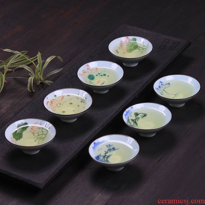 Celadon hand - made hat to ceramic cup cup sample tea cup lotus kung fu tea set single cup cup master cup size
