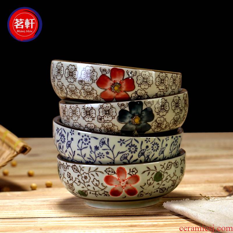 Ling Ming xuan chashe rice bowls Japanese under the glaze made pottery bowls 5 inches thick edge rib bowl dessert bowls of food