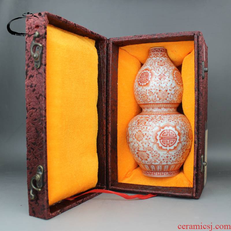 And auspicious alum red life word gourd bottle of jingdezhen hand - made ceramic flower vase household office accessories furnishing articles