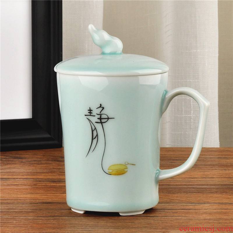 Jingdezhen ceramic cup office cup and cup boss celadon water in a cup with cover the tea cups