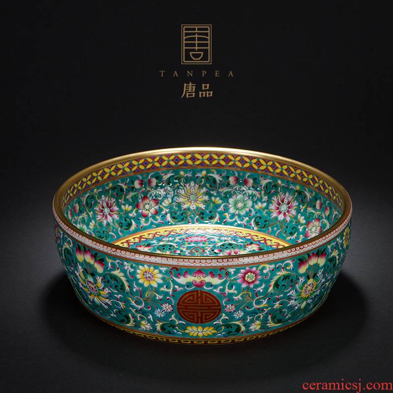 Colored enamel oversized jingdezhen tea wash hand group long - lived bound branch lotus archaize ceramic water kung fu jar water furnishing articles
