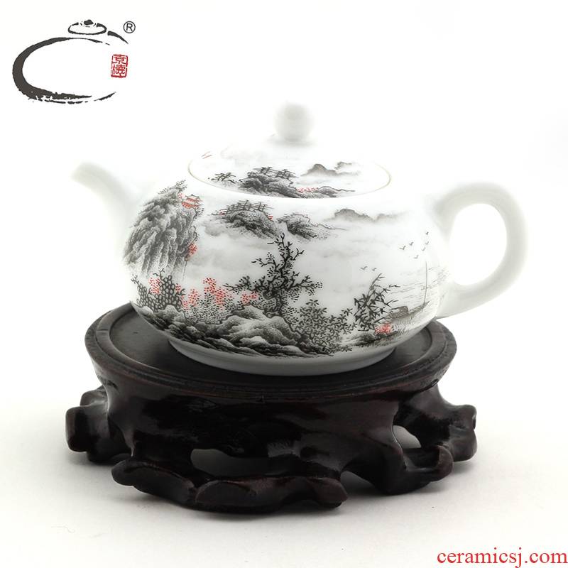 And auspicious jing DE up jingdezhen manual teapot color ink landscape Han Wenbao master hand drums pot as a tea set