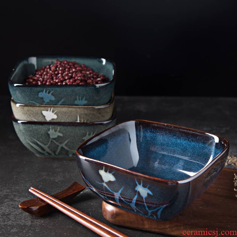 Japanese tableware creative hand - made ceramic bowl household square meters under the glaze color to use 4.5 "eat a small bowl of soup bowl