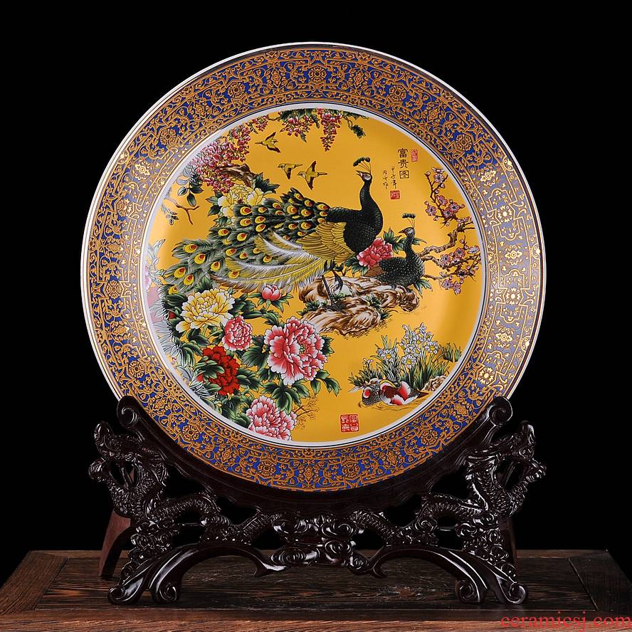 Jingdezhen ceramics gold powder enamel peony hang dish decorate dish dish sat dish plate classical furnishing articles