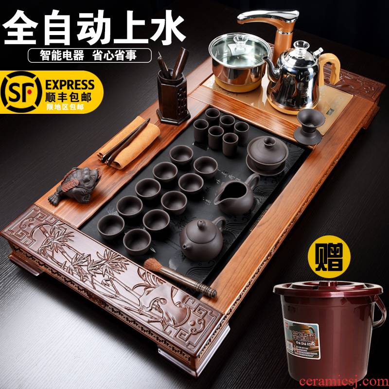 Repeatedly in automatic violet arenaceous kung fu tea set contracted household solid wood tea tray tea tea tea taking
