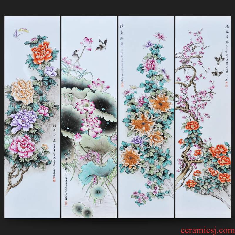 Jingdezhen ceramics Feng Huiying hand - made porcelain plate spring, summer, autumn and winter four screen painting the sitting room adornment household furnishing articles