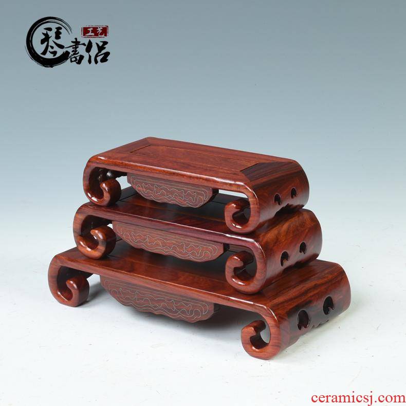 Red sandalwood scroll square table miniascape of rectangle base jade penjing base solid wood real wood base, the mythical wild animal base