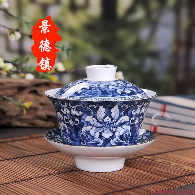 Canon the Dan blue see colour tureen three to use under the glaze of blue and white porcelain of jingdezhen handless small medium bowl of tea tea bowl