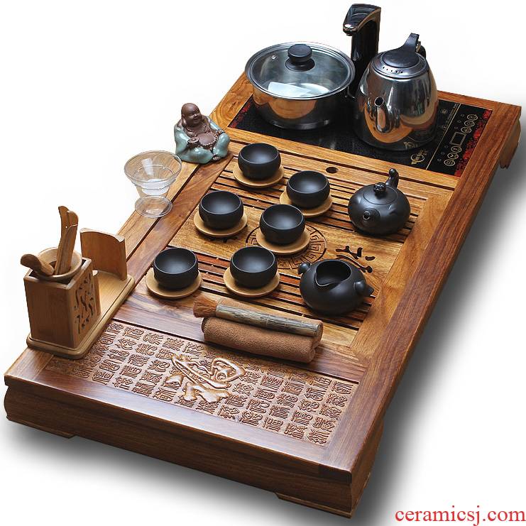 Xin yi yuan kung fu tea tea art four unity tea saucer set solid wood tea tray was hua limu ceramic tea set